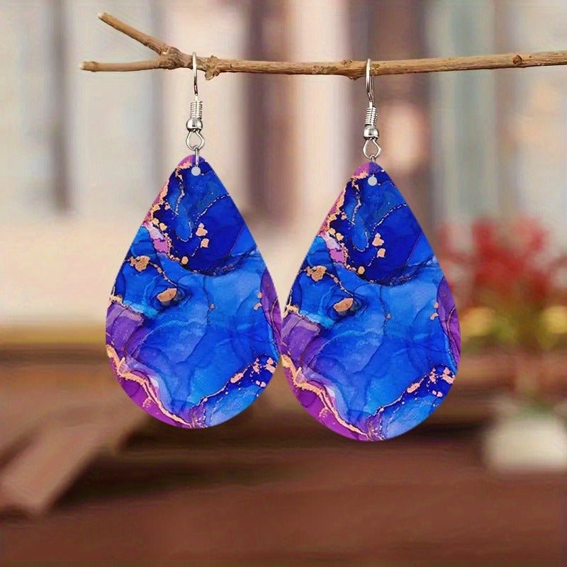 Bohemian Paisley Wooden Earrings – Double - Sided Colorful Totem Dangle Design - Alba Vaga