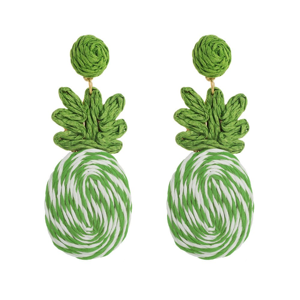 Bohemian Raffia & Alloy Pineapple Earrings - Alba Vaga