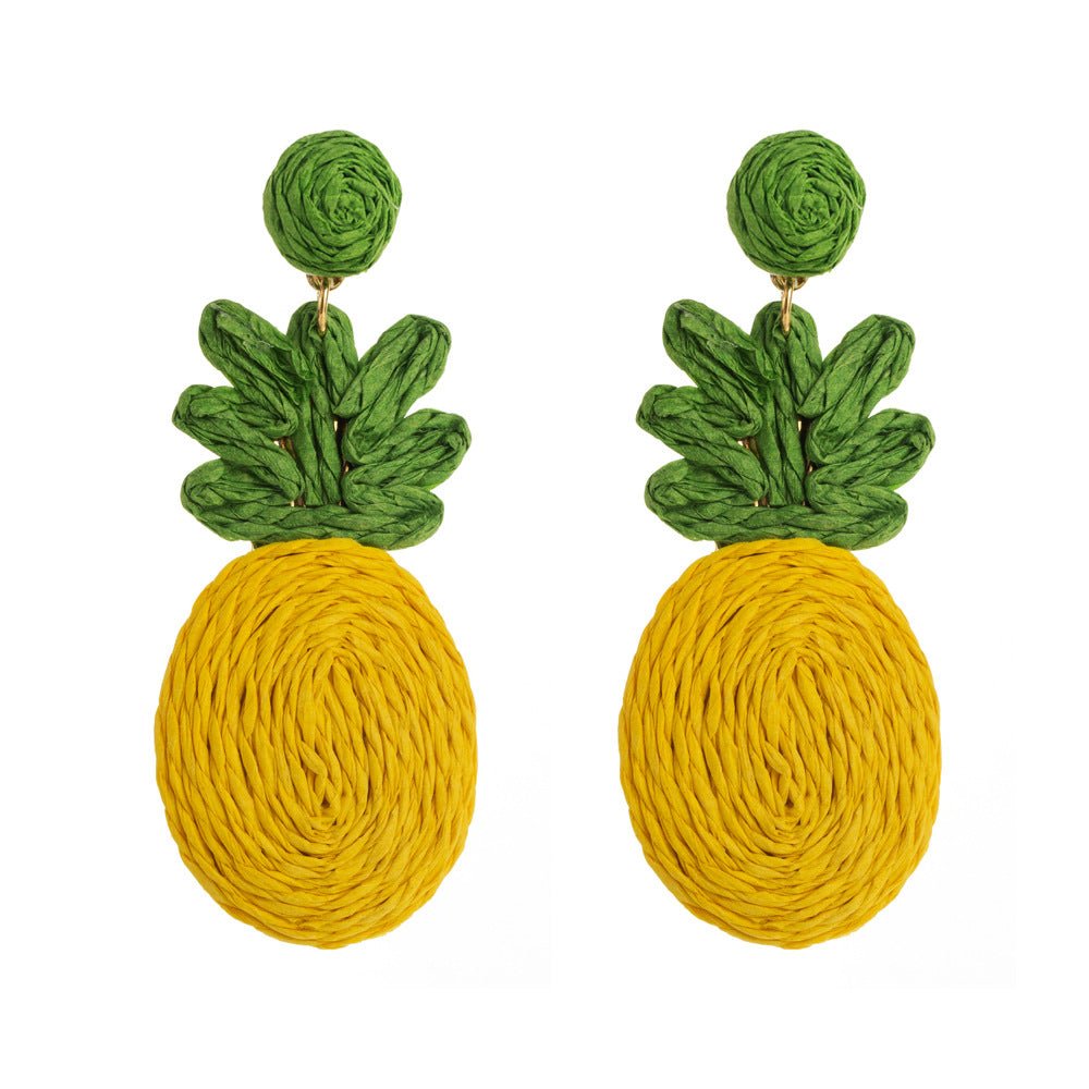 Bohemian Raffia & Alloy Pineapple Earrings - Alba Vaga