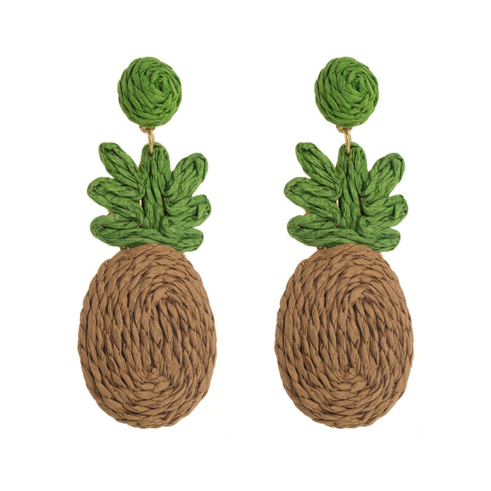 Bohemian Raffia & Alloy Pineapple Earrings - Alba Vaga