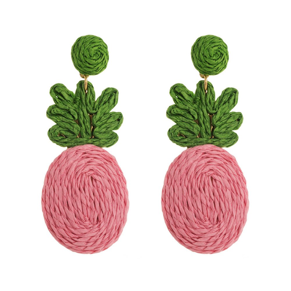 Bohemian Raffia & Alloy Pineapple Earrings - Alba Vaga