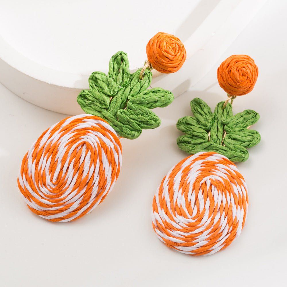 Bohemian Raffia & Alloy Pineapple Earrings - Alba Vaga