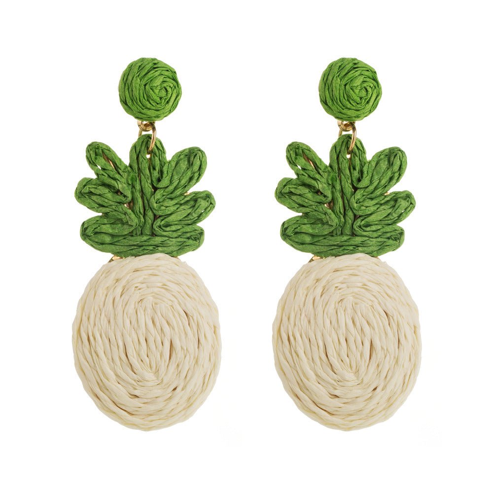 Bohemian Raffia & Alloy Pineapple Earrings - Alba Vaga