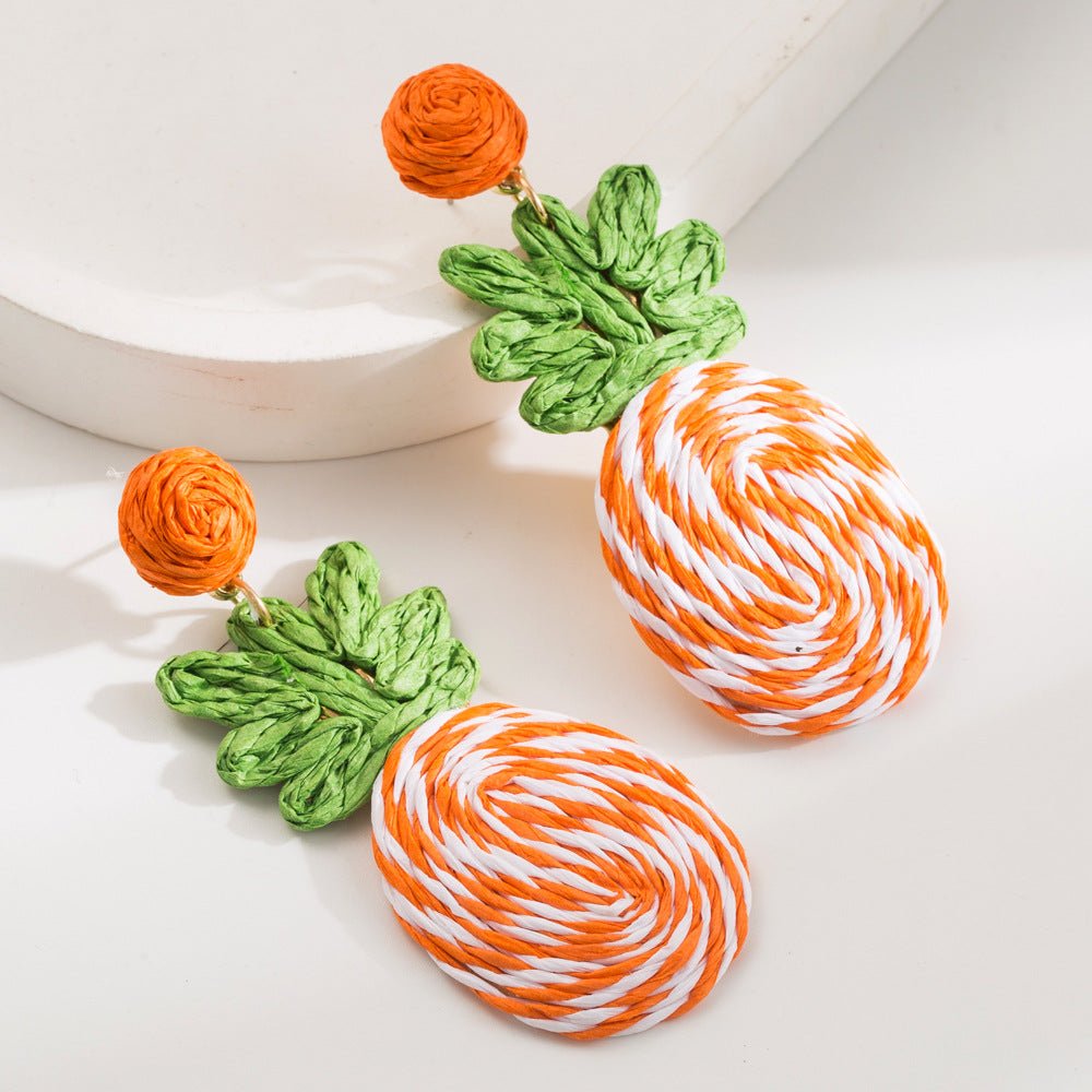 Bohemian Raffia & Alloy Pineapple Earrings - Alba Vaga