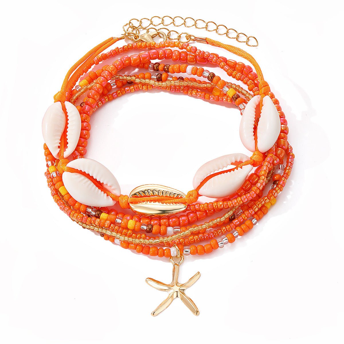 Bohemian Rice Bead Anklet Set – Shell & Starfish Charm Summer Beach Jewelry - Alba Vaga