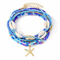 Bohemian Rice Bead Anklet Set – Shell & Starfish Charm Summer Beach Jewelry - Alba Vaga