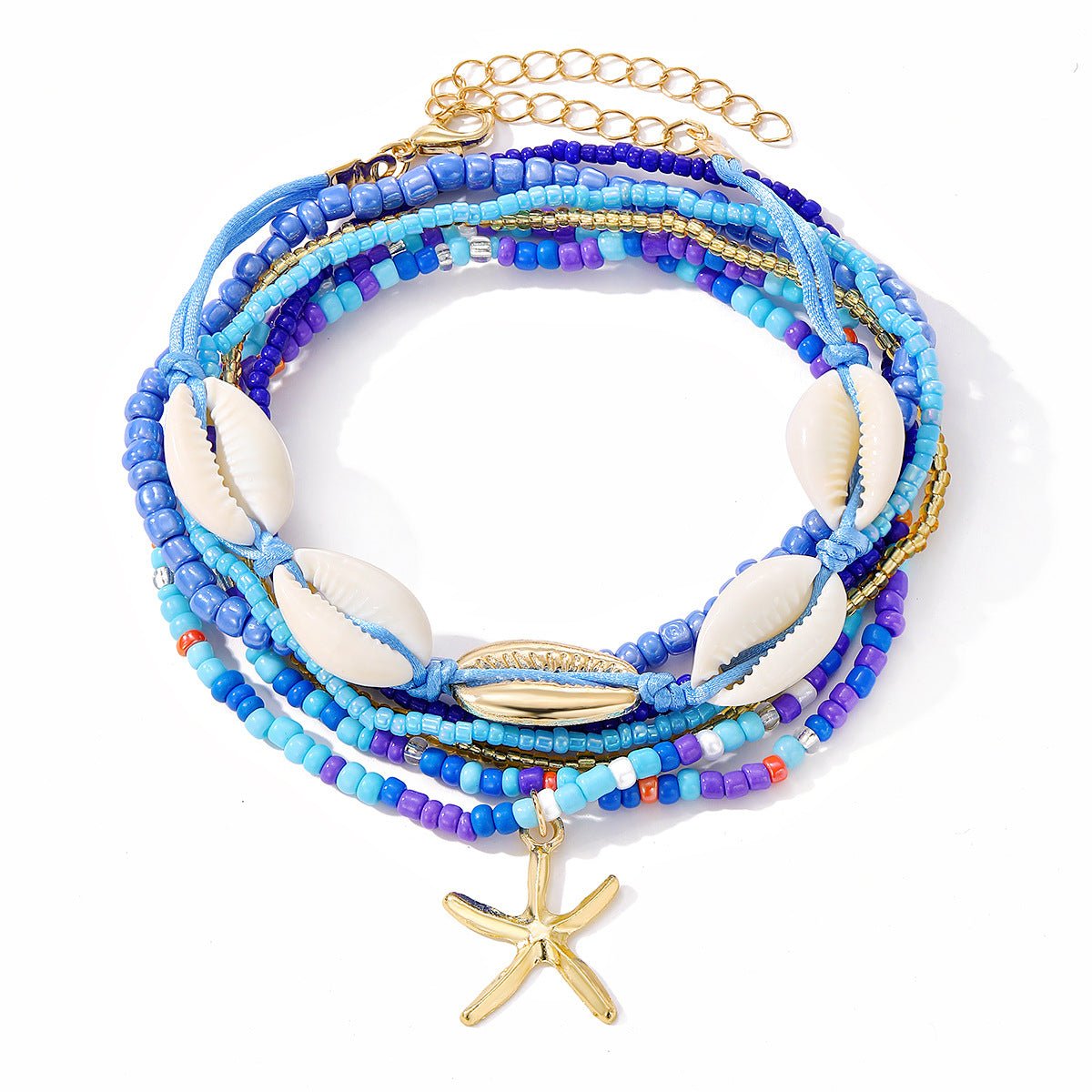 Bohemian Rice Bead Anklet Set – Shell & Starfish Charm Summer Beach Jewelry - Alba Vaga
