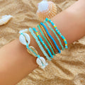 Bohemian Rice Bead Anklet Set – Shell & Starfish Charm Summer Beach Jewelry - Alba Vaga