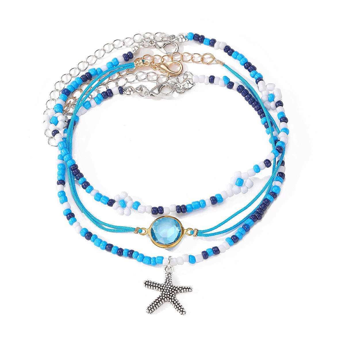 Bohemian Rice Bead Anklet Set – Shell & Starfish Charm Summer Beach Jewelry - Alba Vaga