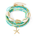 Bohemian Rice Bead Anklet Set – Shell & Starfish Charm Summer Beach Jewelry - Alba Vaga