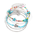 Bohemian Rice Bead Anklet Set – Shell & Starfish Charm Summer Beach Jewelry - Alba Vaga