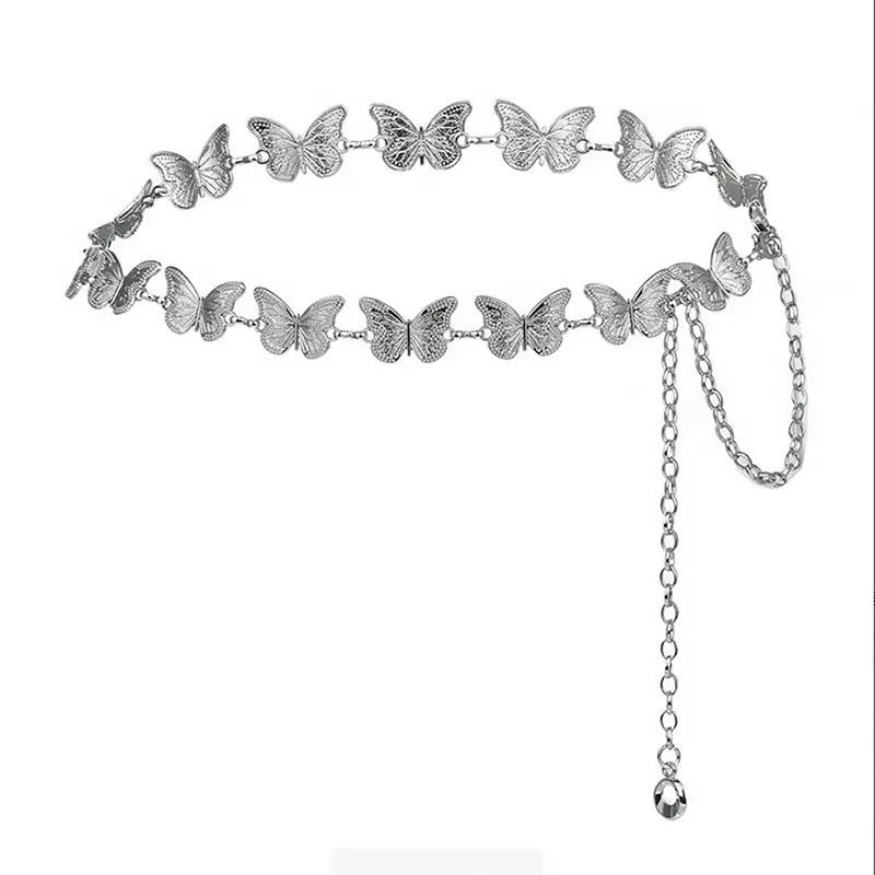 Bohemian Silver Butterfly Waist Chain – Retro Metal Belt for Skirts & Dresses - Alba Vaga