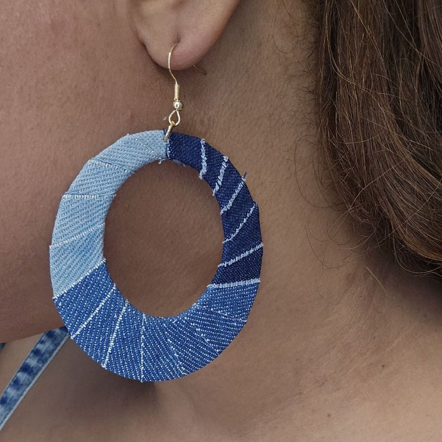 Boho Western Denim Oval Earrings – Casual Statement Jewelry for Women - Alba Vaga