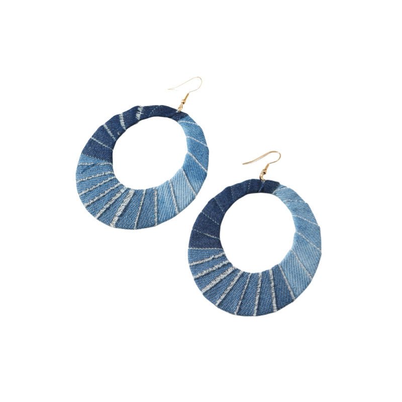 Boho Western Denim Oval Earrings – Casual Statement Jewelry for Women - Alba Vaga