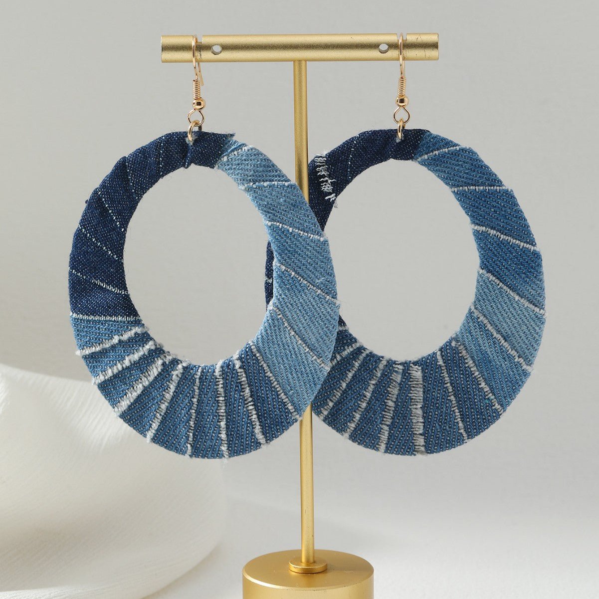 Boho Western Denim Oval Earrings – Casual Statement Jewelry for Women - Alba Vaga