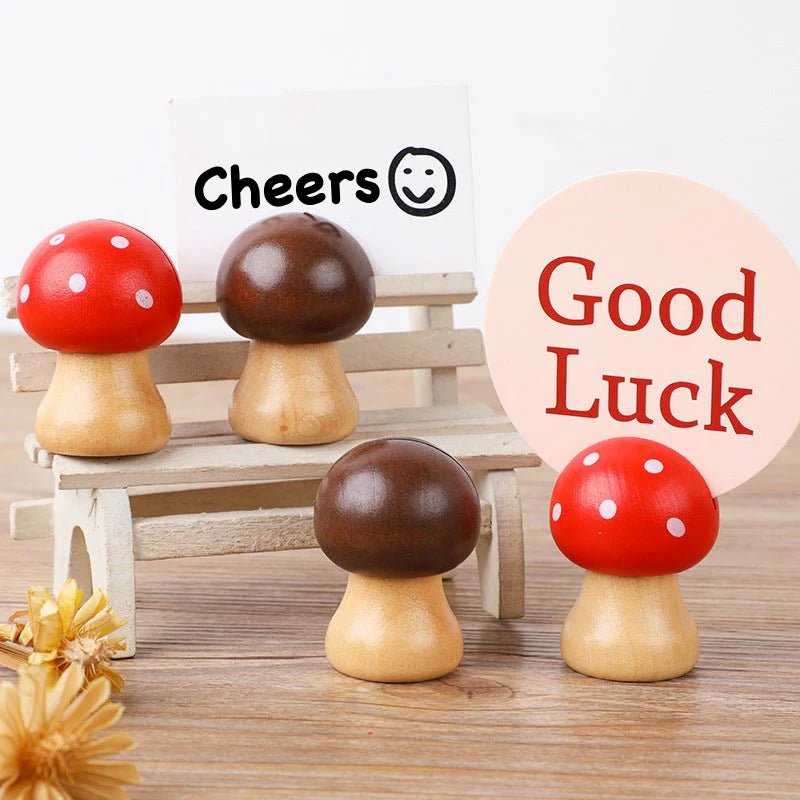 Candy - Colored Mushroom & Apple Wooden Message Clips – Cute Desk Photo Holders - Alba Vaga