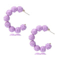 Colorful Raffia Boho Earrings – Retro Purple & Blue Statement Style - Alba Vaga
