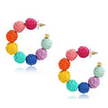 Colorful Raffia Boho Earrings – Retro Purple & Blue Statement Style - Alba Vaga