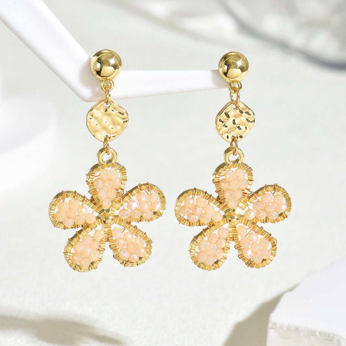 Crystal Flower Hand - Woven Stud Earrings – Light Luxury Sweet Boho Style - Alba Vaga