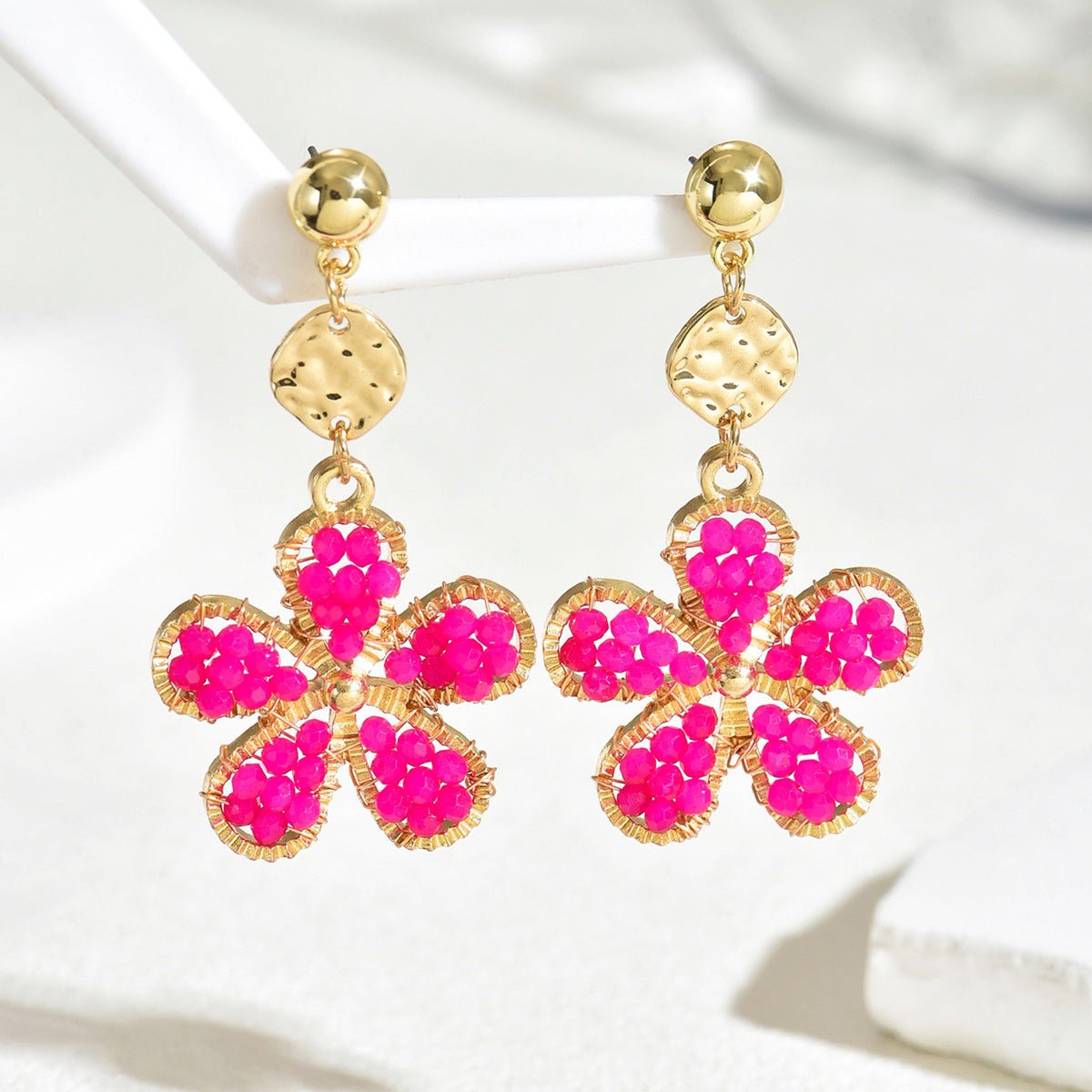 Crystal Flower Hand - Woven Stud Earrings – Light Luxury Sweet Boho Style - Alba Vaga