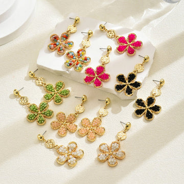 Crystal Flower Hand - Woven Stud Earrings – Light Luxury Sweet Boho Style - Alba Vaga