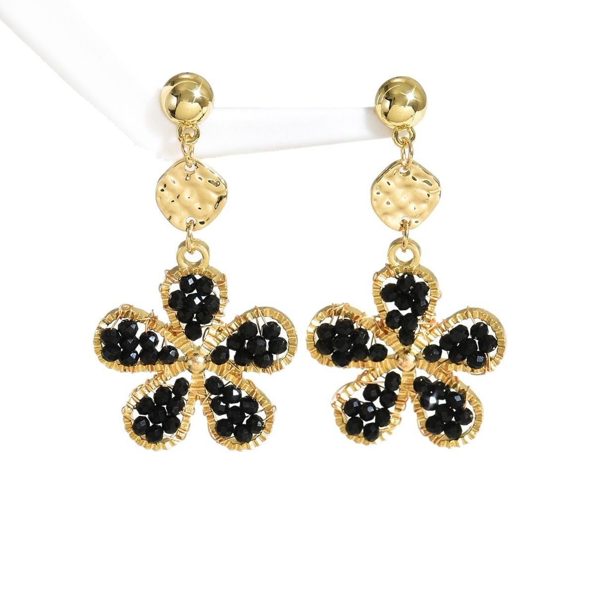 Crystal Flower Hand - Woven Stud Earrings – Light Luxury Sweet Boho Style - Alba Vaga