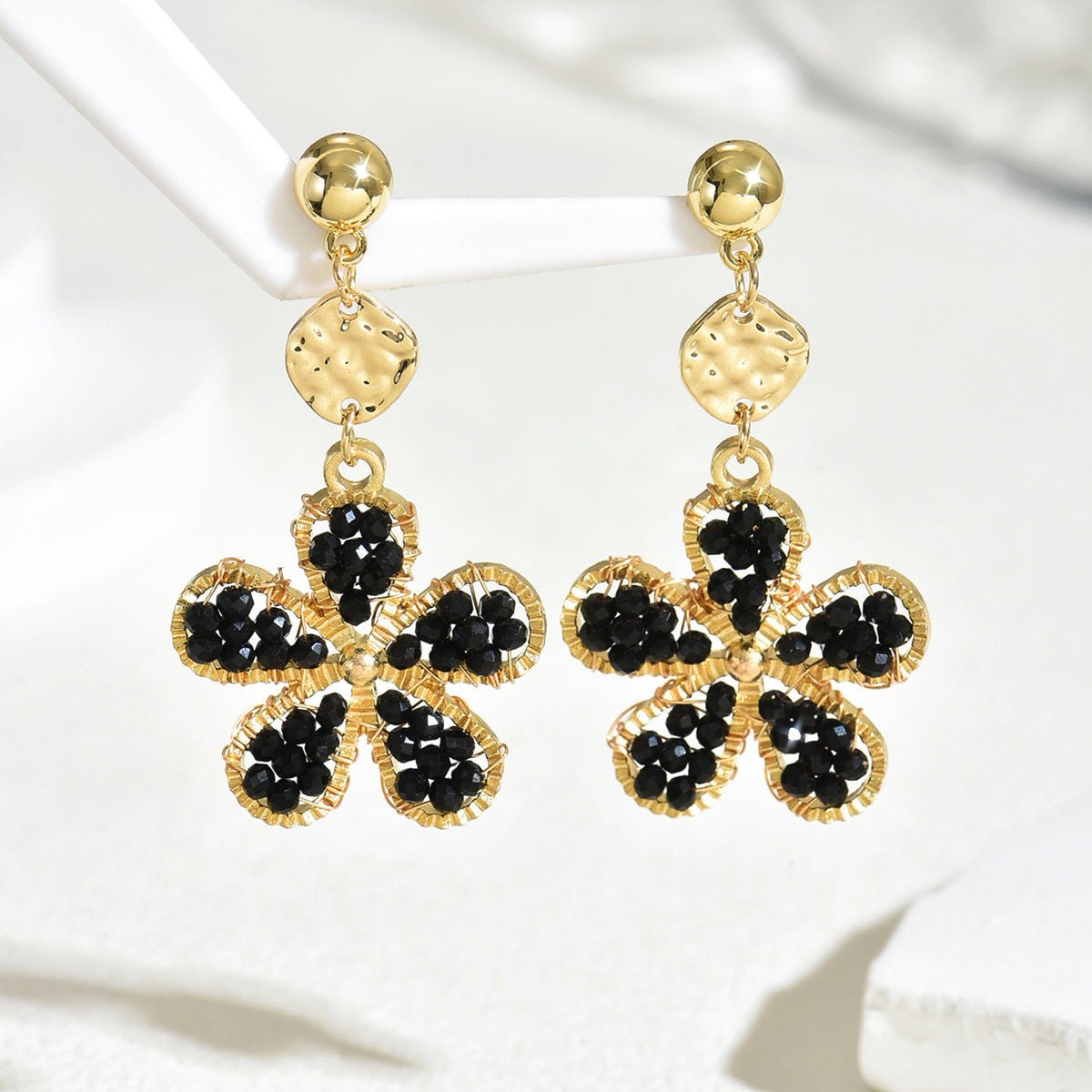 Crystal Flower Hand - Woven Stud Earrings – Light Luxury Sweet Boho Style - Alba Vaga