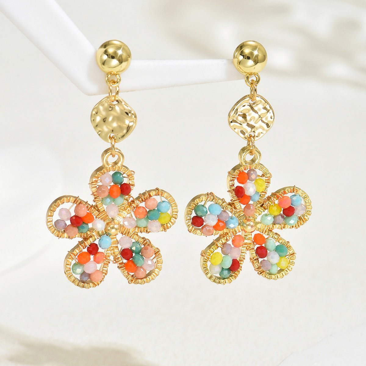 Crystal Flower Hand - Woven Stud Earrings – Light Luxury Sweet Boho Style - Alba Vaga