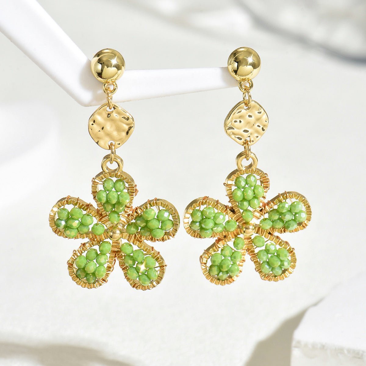 Crystal Flower Hand - Woven Stud Earrings – Light Luxury Sweet Boho Style - Alba Vaga