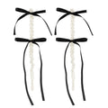 Exaggerated Fabric Tassel Bow Earrings with Pearl & Crystal Flower Studs - Alba Vaga