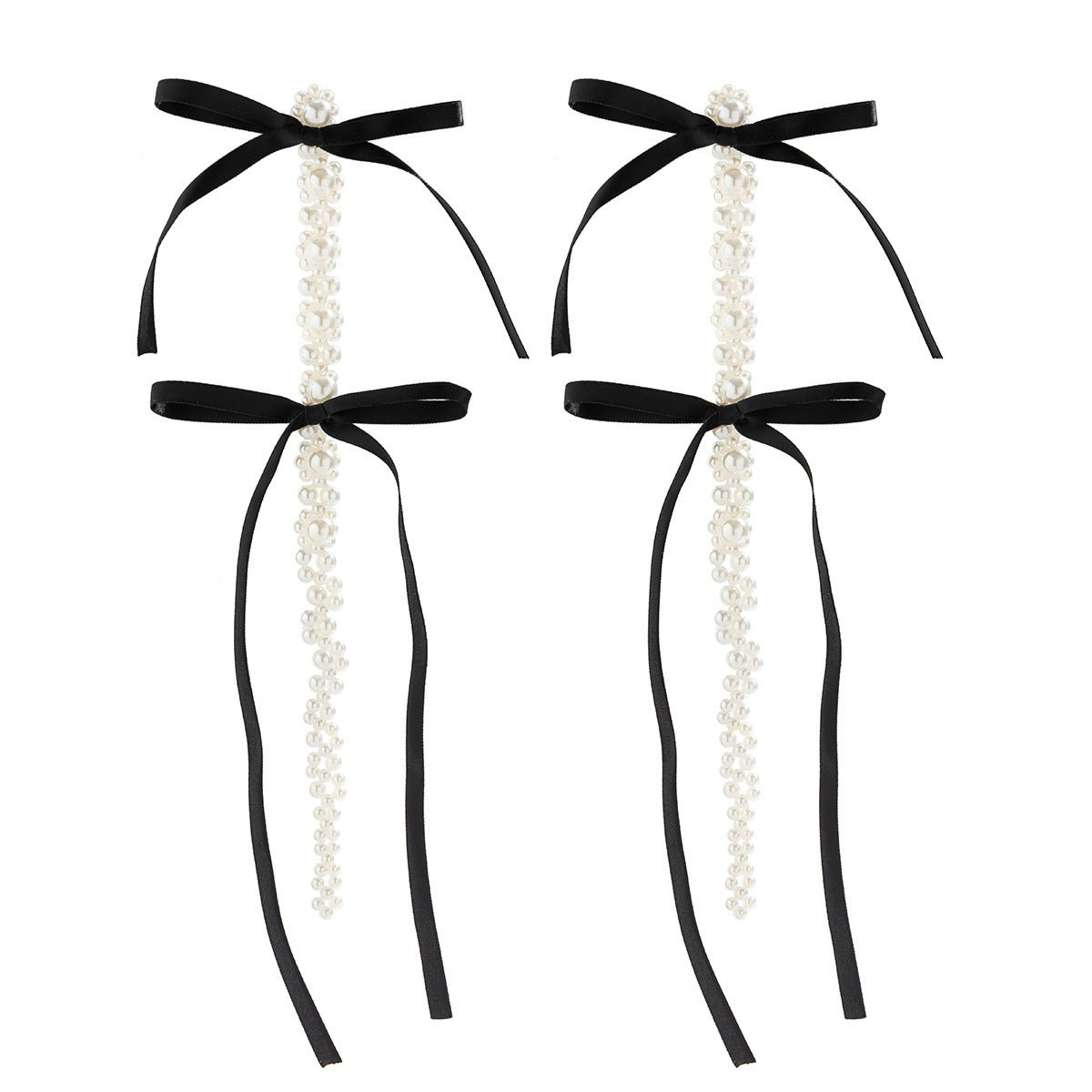 Exaggerated Fabric Tassel Bow Earrings with Pearl & Crystal Flower Studs - Alba Vaga