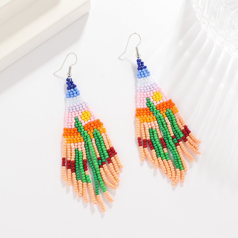 Handmade Bohemian Beaded Fringe Earrings for Women - Alba Vaga