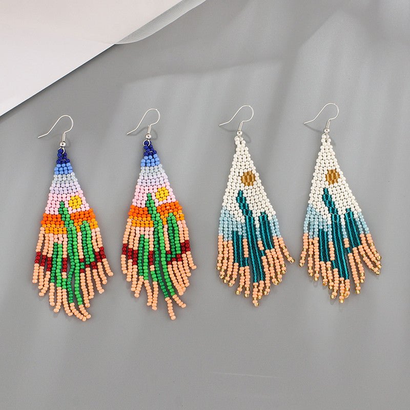 Handmade Bohemian Beaded Fringe Earrings for Women - Alba Vaga