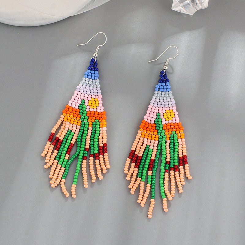 Handmade Bohemian Beaded Fringe Earrings for Women - Alba Vaga