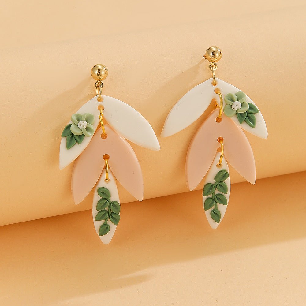 Handmade Soft Ceramic Leaf Flower Earrings - Alba Vaga