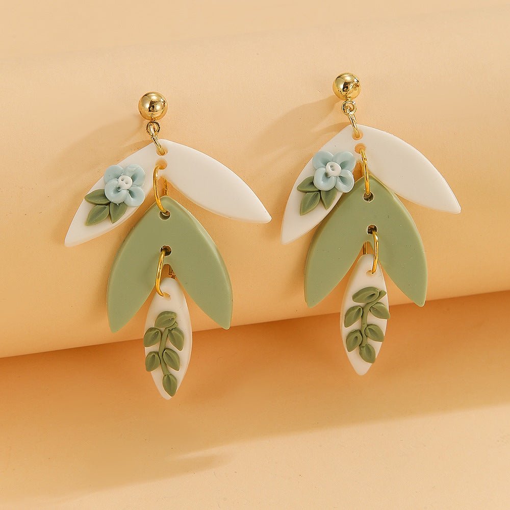 Handmade Soft Ceramic Leaf Flower Earrings - Alba Vaga