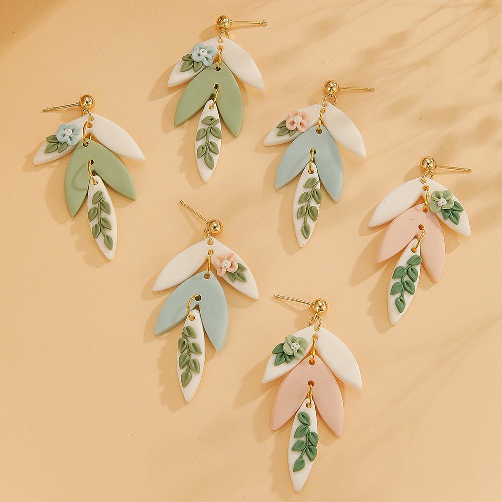 Handmade Soft Ceramic Leaf Flower Earrings - Alba Vaga