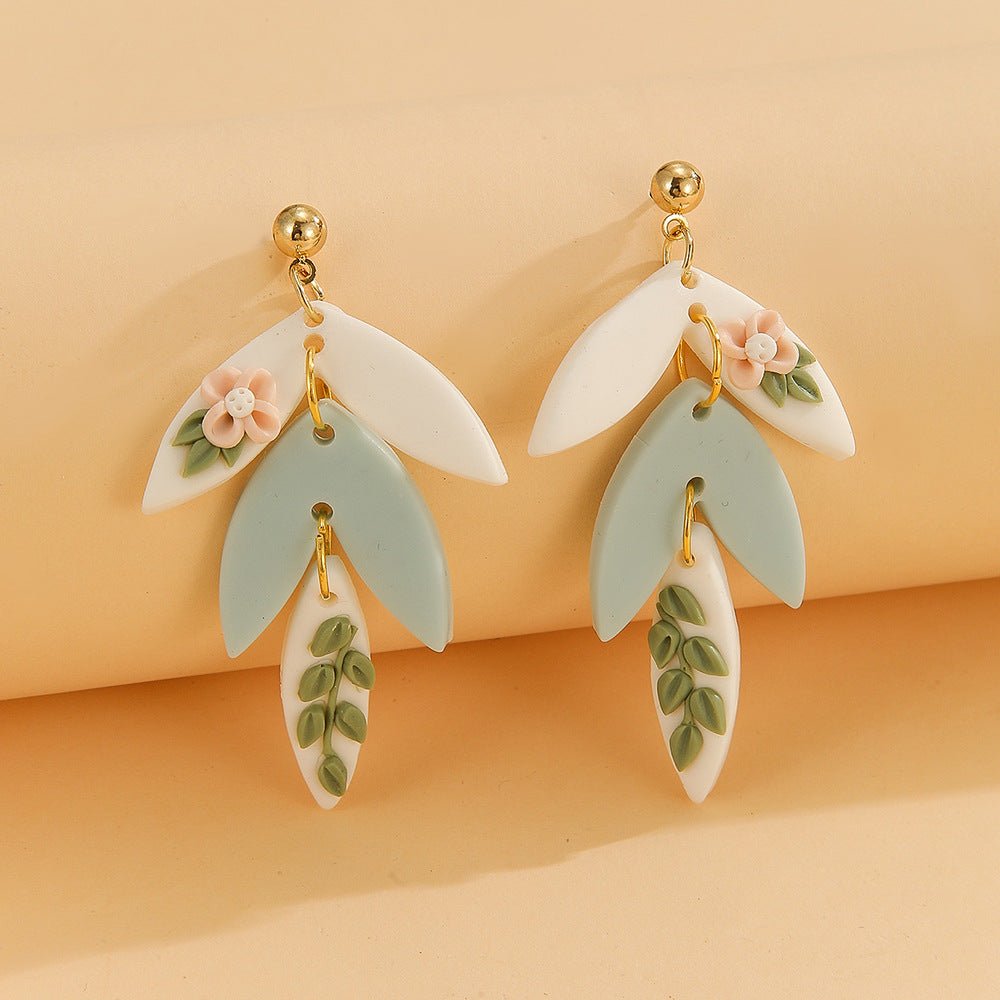 Handmade Soft Ceramic Leaf Flower Earrings - Alba Vaga