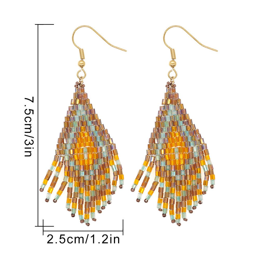 Handwoven Rice Bead Buckle Earrings – Light Luxury Summer Boho Jewelry - Alba Vaga
