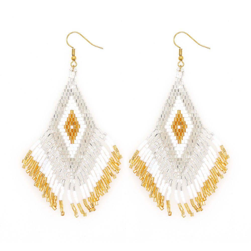 Handwoven Rice Bead Buckle Earrings – Light Luxury Summer Boho Jewelry - Alba Vaga