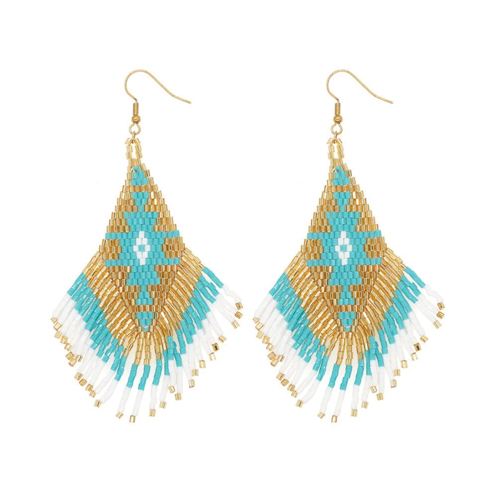 Handwoven Rice Bead Buckle Earrings – Light Luxury Summer Boho Jewelry - Alba Vaga