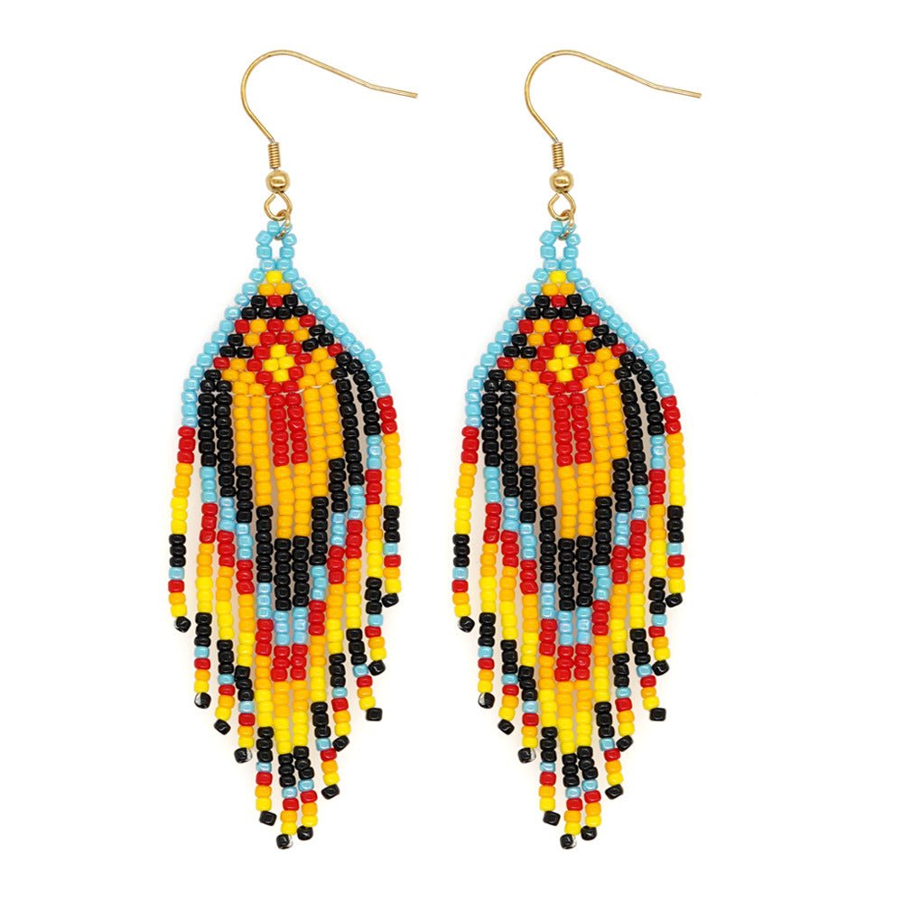 Handwoven Rice Bead Buckle Earrings – Light Luxury Summer Boho Jewelry - Alba Vaga