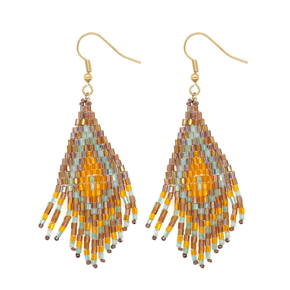 Handwoven Rice Bead Buckle Earrings – Light Luxury Summer Boho Jewelry - Alba Vaga