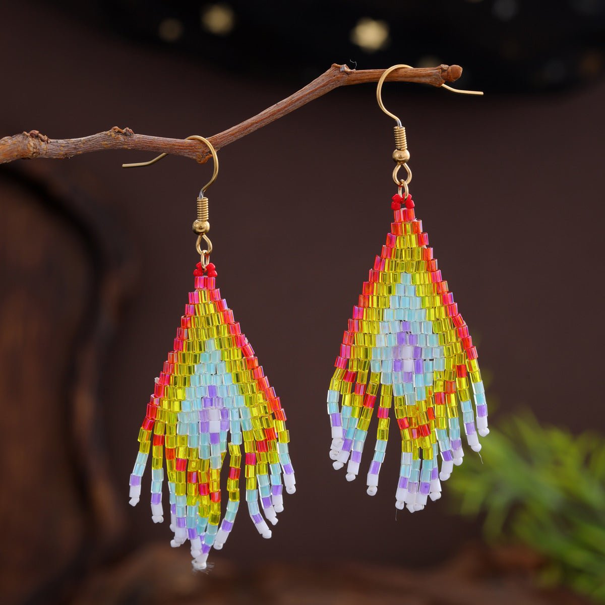 Handwoven Rice Bead Buckle Earrings – Light Luxury Summer Boho Jewelry - Alba Vaga