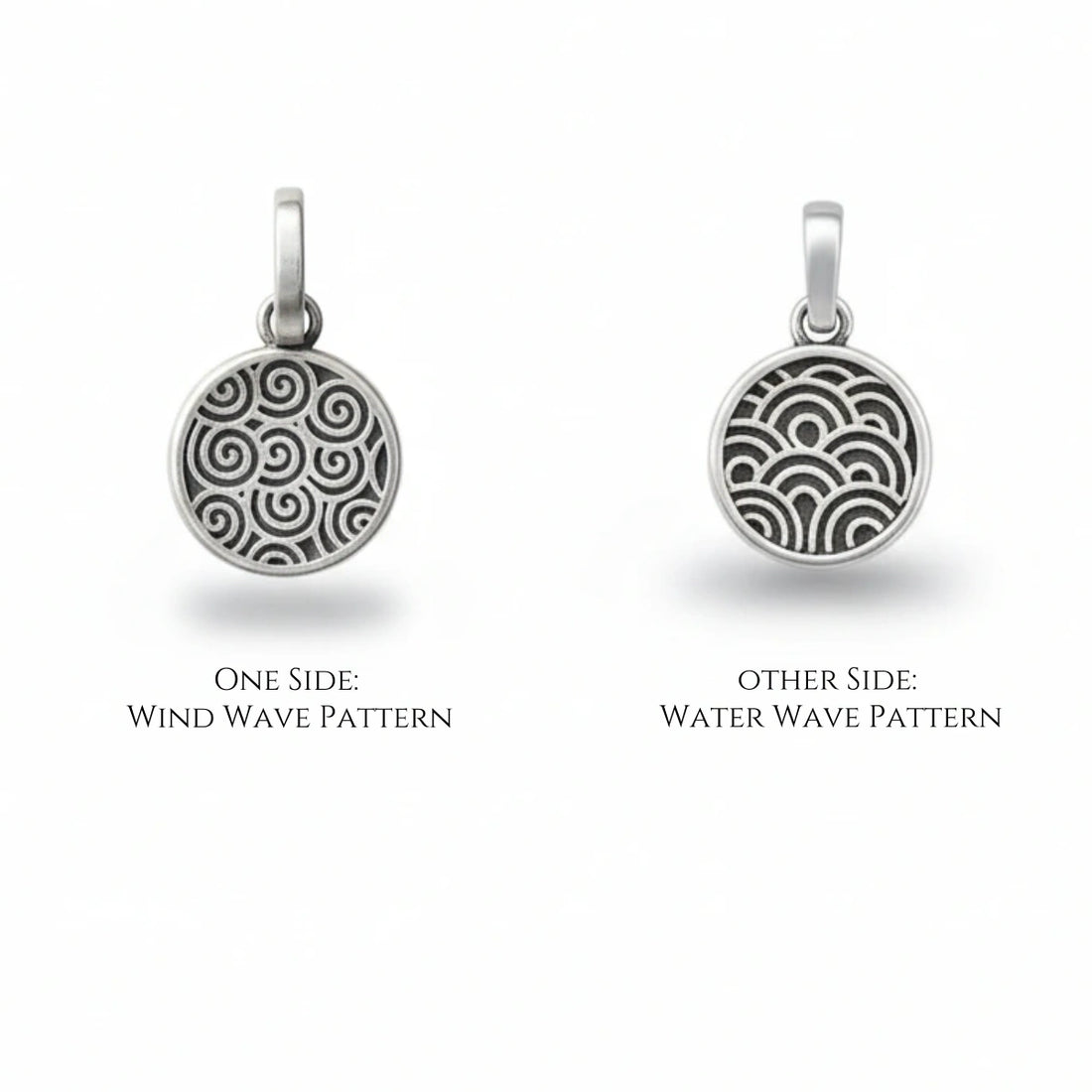 Sterling Silver Double-Sided Wave Pattern Round Charm