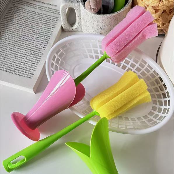 Tulip Cup Brush – Long Handle Removable Sponge Cleaning Tool for Glasses & Bottles - Alba Vaga