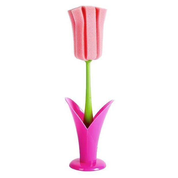 Tulip Cup Brush – Long Handle Removable Sponge Cleaning Tool for Glasses & Bottles - Alba Vaga