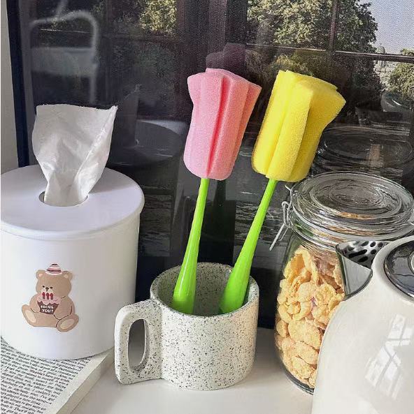 Tulip Cup Brush – Long Handle Removable Sponge Cleaning Tool for Glasses & Bottles - Alba Vaga
